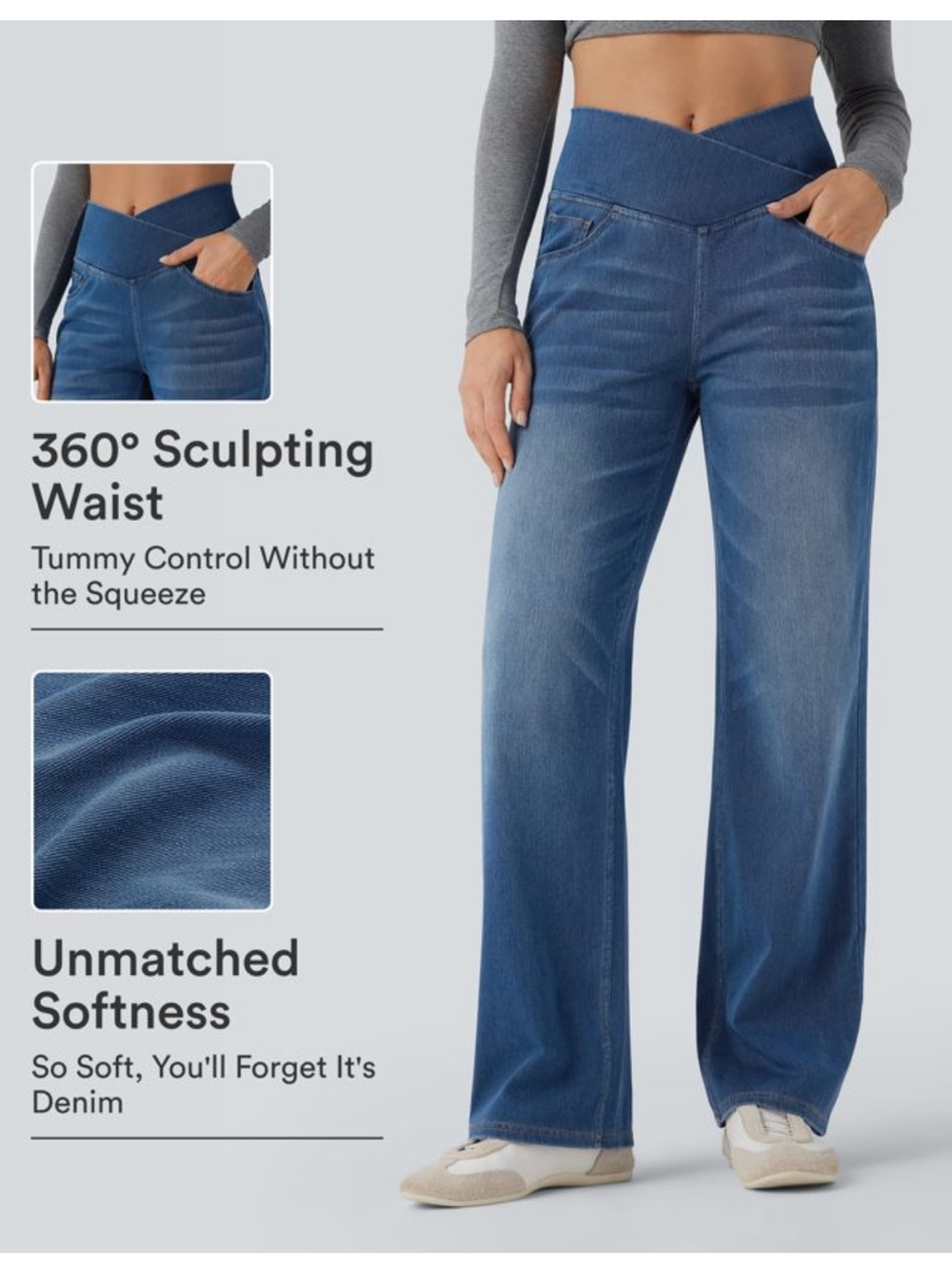Halara Flex™ Crossover High Waisted Tummy Control Straight Leg Jeans Size Large